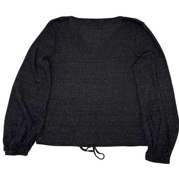 LC Lauren Conrad Size S Womens Black Glitter Knit Drawstring Long Sleeve Top - Picture 2 of 8